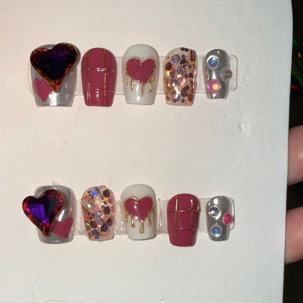Heart and Glitter Press-On Nails Sz.S